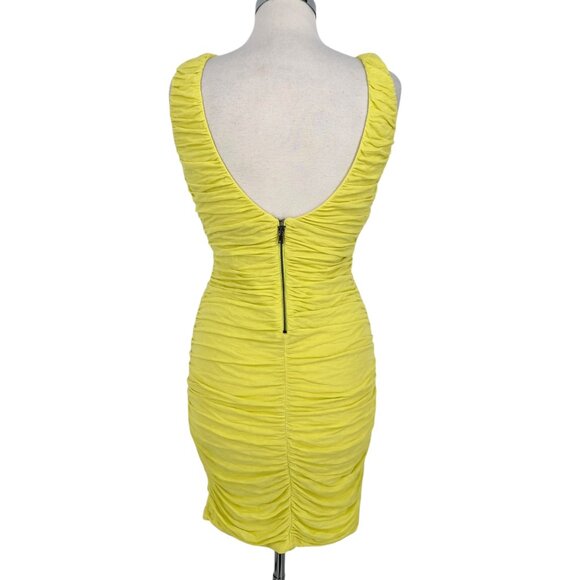 Alice & Olivia Air Ruched Open Back Sleeveless Bodycon Dress Lime Yellow Small - Picture 8 of 12
